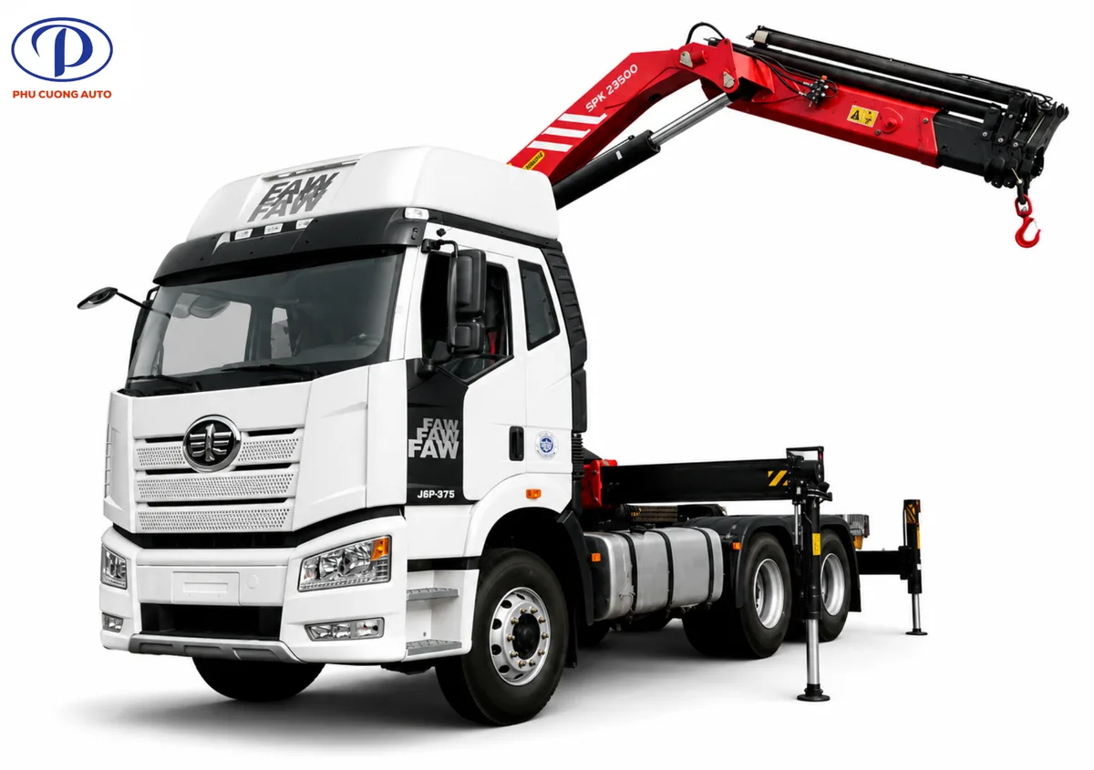 Xe Đầu Kéo FAW J6P 6x4 Gắn Cẩu Gập Sany Palfinger 10 Tấn (SPK23500 C)
