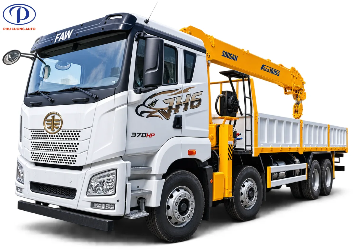 Xe Cẩu Tự Hành FAW JH6 4 Chân Gắn Cẩu SOOSAN 15 Tấn (SCS1516S)